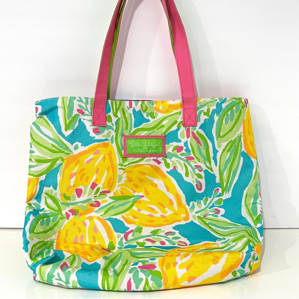 LILLY PULITZER X ESTEE LAUDER TOTE TROPICAL LEMON BEACH Bag